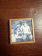 Antique Miniature Black & White Photo Frames In Metal Man & Dog picture