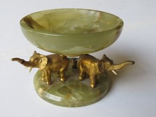 Vintage Art Deco green onyx trinket bowl, with elephants, broken picture