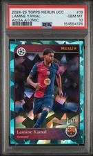 2024-2025 TOPPS MERLIN UC AQUA ATOMIC REFRACTOR #19 YAMAL FOILS 70/75 PSA 10 picture