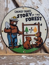 VINTAGE SMOKEY BEAR PORCELAIN SIGN OLD FOREST SERVICE NATIONAL PARK PREVENT FIRE picture