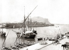 Palermo Italy Waterfront Harbor Ships Docks Sailing Masts Vtg. Photo 19thC. picture