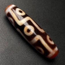 Ancient Tibetan Dzi Beads Old Agate 9 Eye Totem Amulet Pendant Cinnabar 48×14mm picture