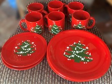 Vtg 12pc Waechtersbach Christmas Tree Coffee Set Red West Germany Service 6 picture