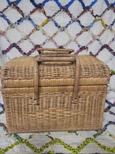 Vintage Rattan Woven Wicker Footed Basket Trunk Storage picture