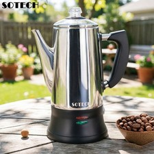 SOTECH 12Cup Electric Percolator w/Cool-Touch Handle Clear Gauge Easy Clean picture