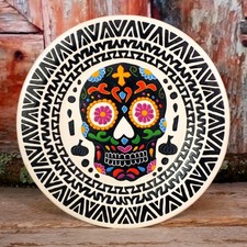 Handmade Sugar Skull Lacquer Day of the Dead Wood Plate Olinalá Mexican Folk Art picture