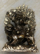 Large Tibetan Silver Hand Made *Dharmapala Damchen Garwa Ptotector Deity* Statue picture