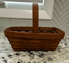 Longaberger Small Wooden Woven Storage Basket w/ Handle Rectangle Brown 1989 picture