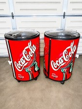 Pair Vintage Coca-Cola Rolling Ice Chest Coolers w/ Drain Store Display Coke picture