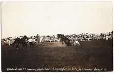 real photo Dewey OK - Idaho Bill Throwing Jack Fitch mailed 1913 antique pc RPPC picture