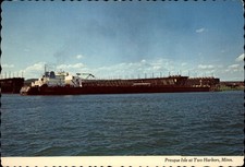 Two Harbors Minnesota Presque Isle tug barge freighter unused vintage postcard picture
