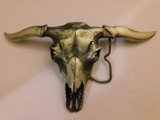Cool Vintage 1977 Vinegarroon Foundries Longhorn Skull Belt Buckle Fine Pewter picture