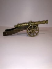 Vintage Antique Decor Non Firing Bronze Brass Wood Wheels Base Moving Cannon 13” picture