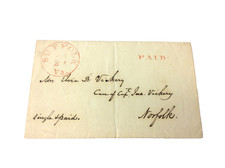 Antique Blank PAID Red Cancel Suffolk to Norfolk VA Letter Ephemera picture
