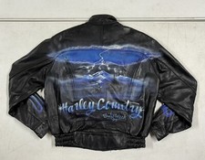 Mens 1995 Harley Davidson Bike Week Hand Painted Leather Motorcycle Jacket 42 picture