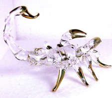 Clear glass SCORPION figurine hand blown art glass 2.25 inch Gold Trim - Gift picture