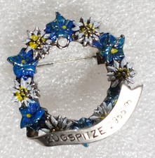 Zugspitze Germany Pinback Button Alpine Gentian Edelweiss Flower Wreath picture