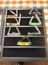 Case Pocketknife Lot of 6 in Display Case, Bone Handles. Includes rare gunstock picture