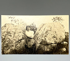 Antique RPPC Postcard Woman Posing Between Boulder Rock Formations  picture