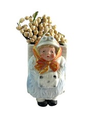 Vintage Made in Germany Figural Woman Basket Planter 4” Porcelain Ceramic picture