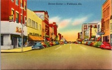 Vintage Postcard Street Scene Valdosta Georgia 1940s Signage Cars Linen picture