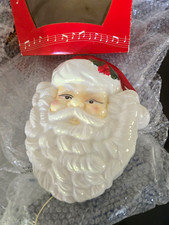 Vintage 1990s Musical Santa Mask Ceramic Christmas Wall Hanging White/Red & box picture