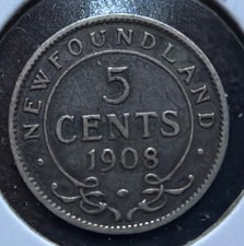 1908 Newfoundland-Canada 5 Cents Silver Coin-Edward VII-KM#7-MINTAGE=400,000 picture