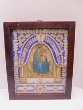 Antique Madonna & Child Shell Coral Shadow Box Painting Reliquary Teca Santo picture