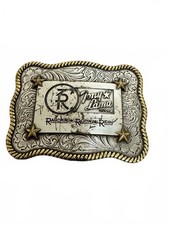 Tony Lama 3R Ranchin Ropin Ridin Western Belt Buckle Silver Gold Stars picture
