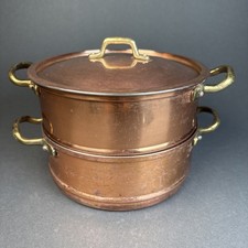 VTG French Style Copper Steamer Pot & Basket 7-Inch Small Heavy Duty Unmarked picture