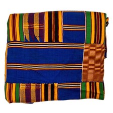 African Ashanti Kente Cloth Blue Tones Ghana Multicolor Cotton Handmade picture