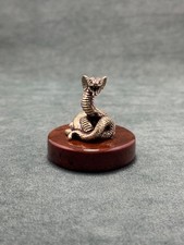 King Cobra Figurine Cast Bronze Statuette Sculpture Base In Obsidian Stone picture