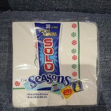 Vintage SOLO For Seasons Christmas Snowflake Beverage Napkins 30 Ct NOS picture
