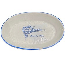 Vtg The Bistro Garden Beverly Hills Restaurant Ceramic Ashtray Oval Blue White picture