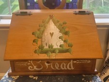 Vintage Breadbox Folk art wooden with painted Birdhouse wrapped in Ivy picture