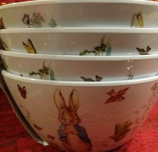 BEATRIX POTTER Peter Rabbit Melamine Bowl Dinnerware Set 4 Easter picture