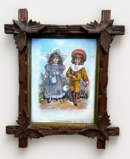 Antique Victorian Hand Carved Wood Picture Frame “The Little Farmers” Print  picture