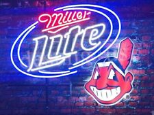 New Cleveland Indians Chief Wahoo Miller Lite Beer Neon Light Sign 24