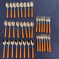 NOS Vintage WMF Cromargan Orange Flatware Set 36 Pc Showroom Display Germany 6” picture