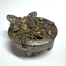 Vtg Kirks Folly Silver Tone Enamel Butterfly Flower Bee Trinket Box Whimsical picture