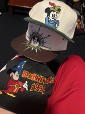 Vintage 90s Disney Convention Mickey Mouse Snapback Leather USA Hat Lot of 3 picture