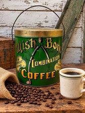 Antique Vintage Wish Bone Coffee Tin Bloomington Springfield IL Grocery Store picture