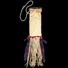 Antique Circa 1900 Iroquois Attributed Medicine Bag Deerskin Trade Cloth Fringe picture
