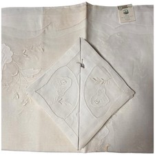 Vtg Madeira Superbia Portugal Linen Embroidered Tablecloth 6 Napkins 52