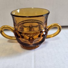 Vintage Amber Glass Kings Crown Open Sugar Bowl Double Handle 5oz 3.25