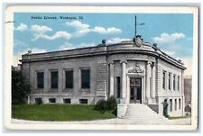 Waukegan Illinois Postcard Public Library Exterior Building 1918 Vintage Antique picture