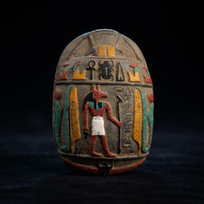 HANDCRAFTED ANCIENT EGYPTIAN Scarab Amulet Anubis Figurine Hieroglyphics Statue picture