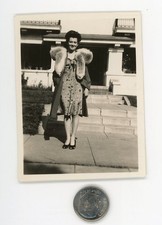 Vintage 1940's photo / Pretty Young Woman Wearing Strange Double FOX FUR Stoles picture