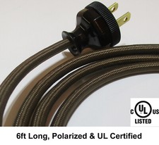 New Vintage Style Cloth Covered Electrical Cord w/ Repro Bakelite Polarized Plug picture