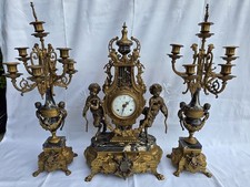 Vintage Italian Imperial Brevettato 3-Piece Clock Garniture Set - Working w/Key picture
